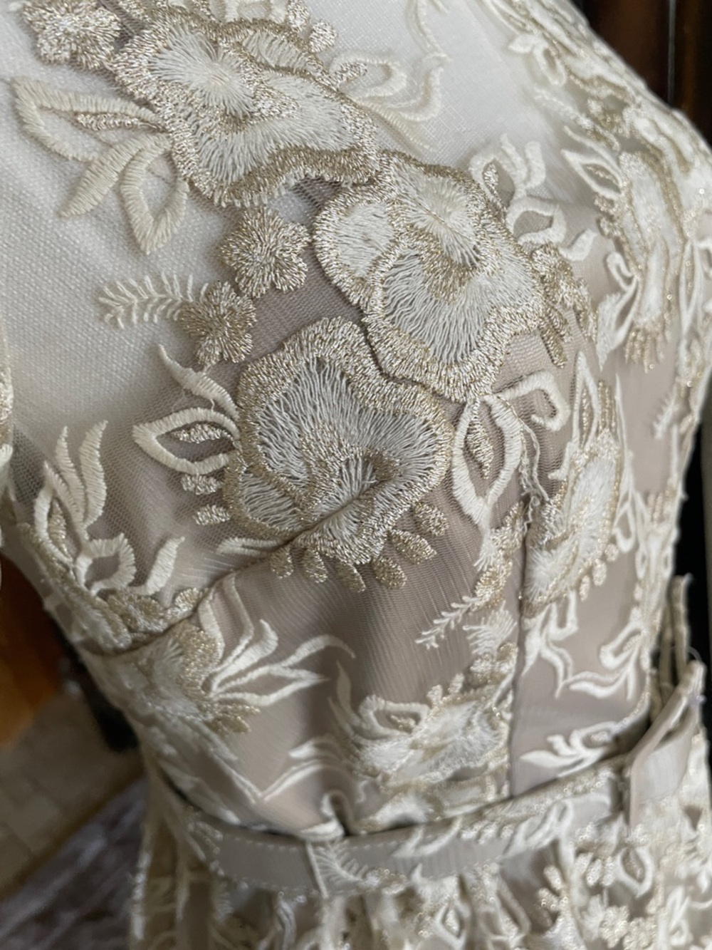 NWT Eliza J Gold Lace Dress with Belt Pockets Bridal Mitzvah Elegant 4P - Picture 14 of 16
